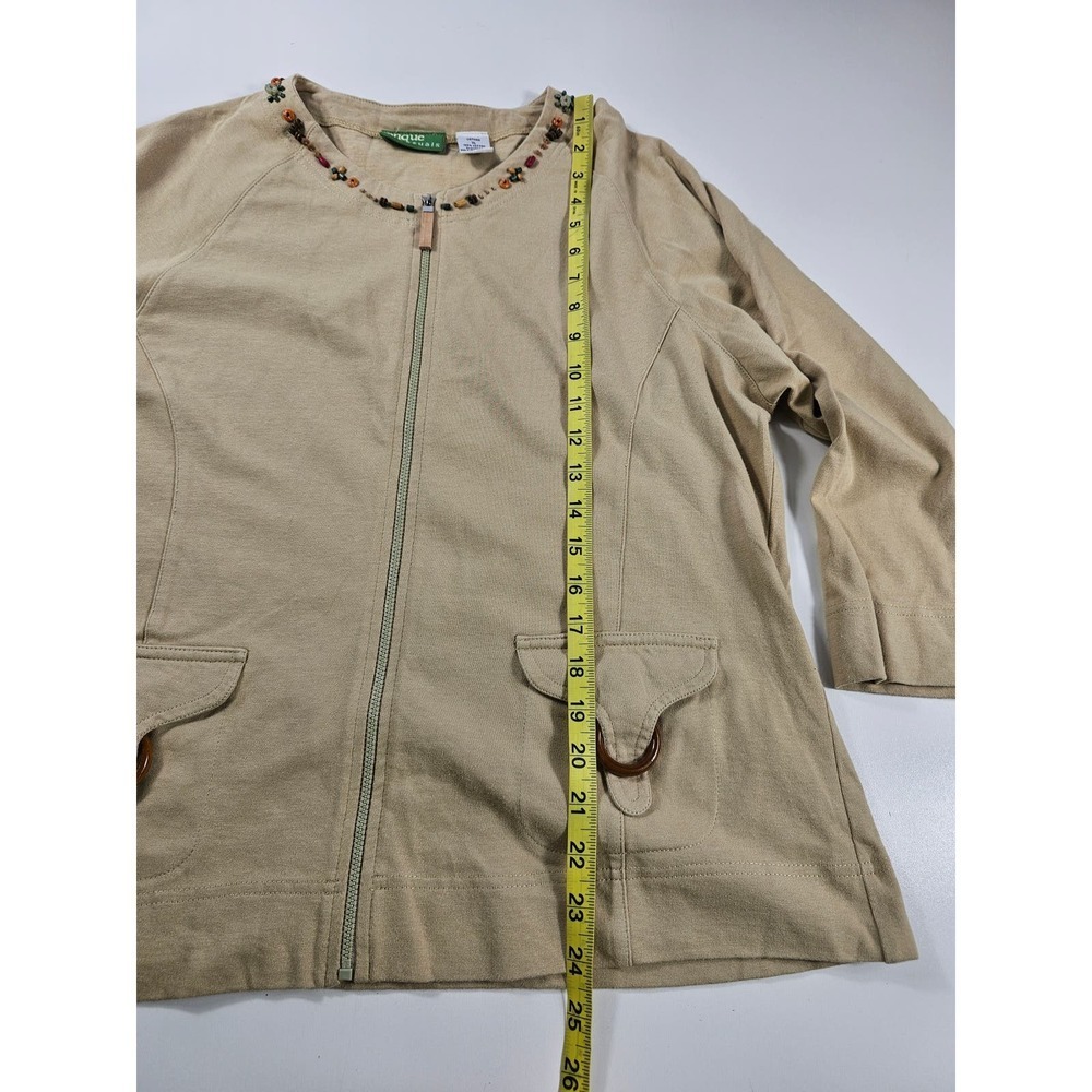 Onque casuals Size XL beaded collar zip up shaket front pocket - Picture 5 of 6